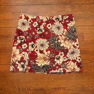 Red + Cream Floral Mini Skirt